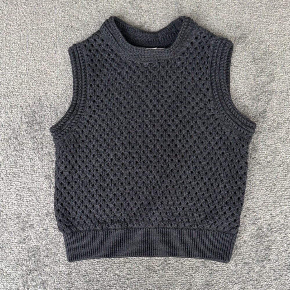 Sincerely Jules Womens Small Grey Open Knit Crochet Sweater Vest Crew Neck Top